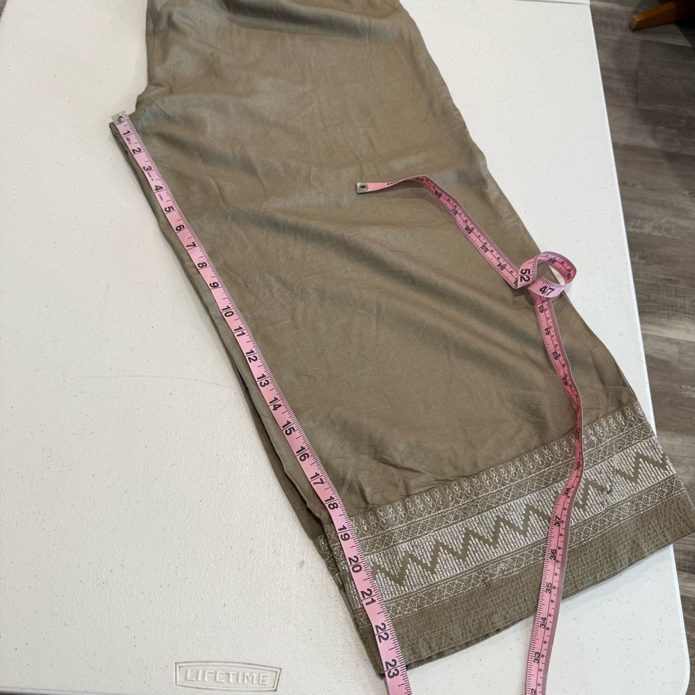 Zuba Palazzo Pants Silk Blend Taupe with Silver Embroidery Pull-on Women’s Large - Picture 8 of 12
